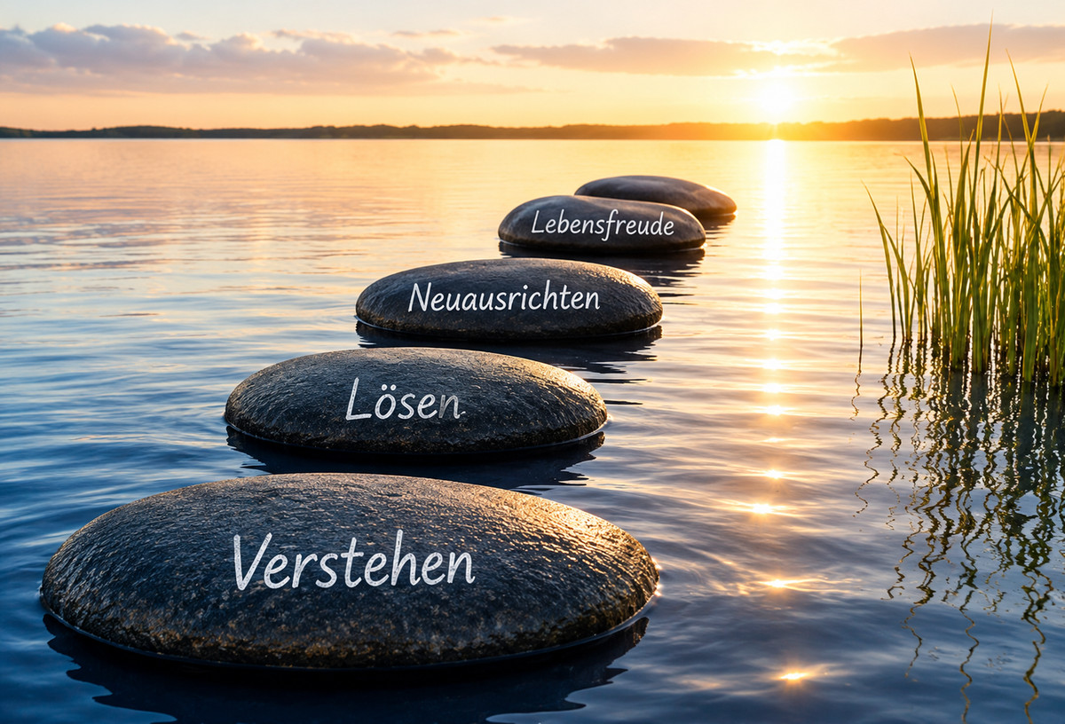 Steine - Tasse - Verstehen-Loesen-Neuausrichten-Lebensfreude